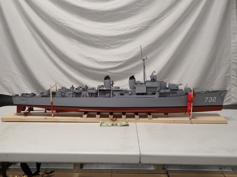 Destroyer Plastic Model No. 732 Label Marked "Hyman": Marked on Stern 48" wide by 17" high including base.