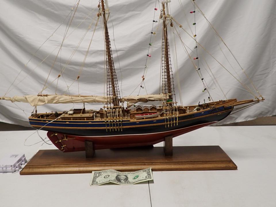 Blue Nose II Halifax Wooden Model.: Has multicolored light attachment. 28" wide by 23 1/2" high including base