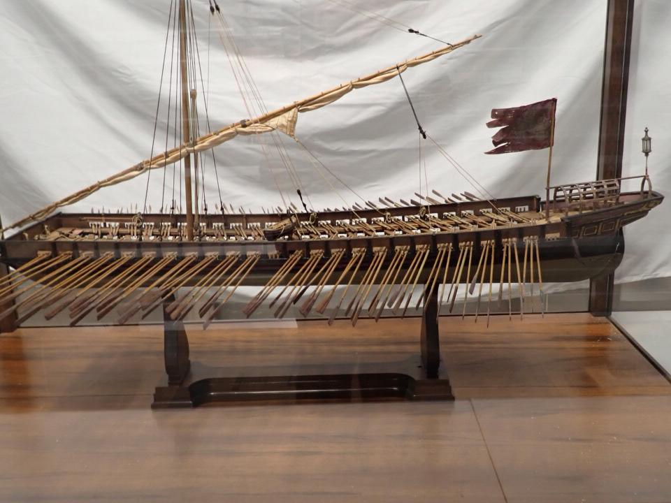 Finely Crafted Slave Ship - Nicely Detailed in Wooden Case: 31" wide by 22" high. Case: 36" wide x 25" high x 18" deep.