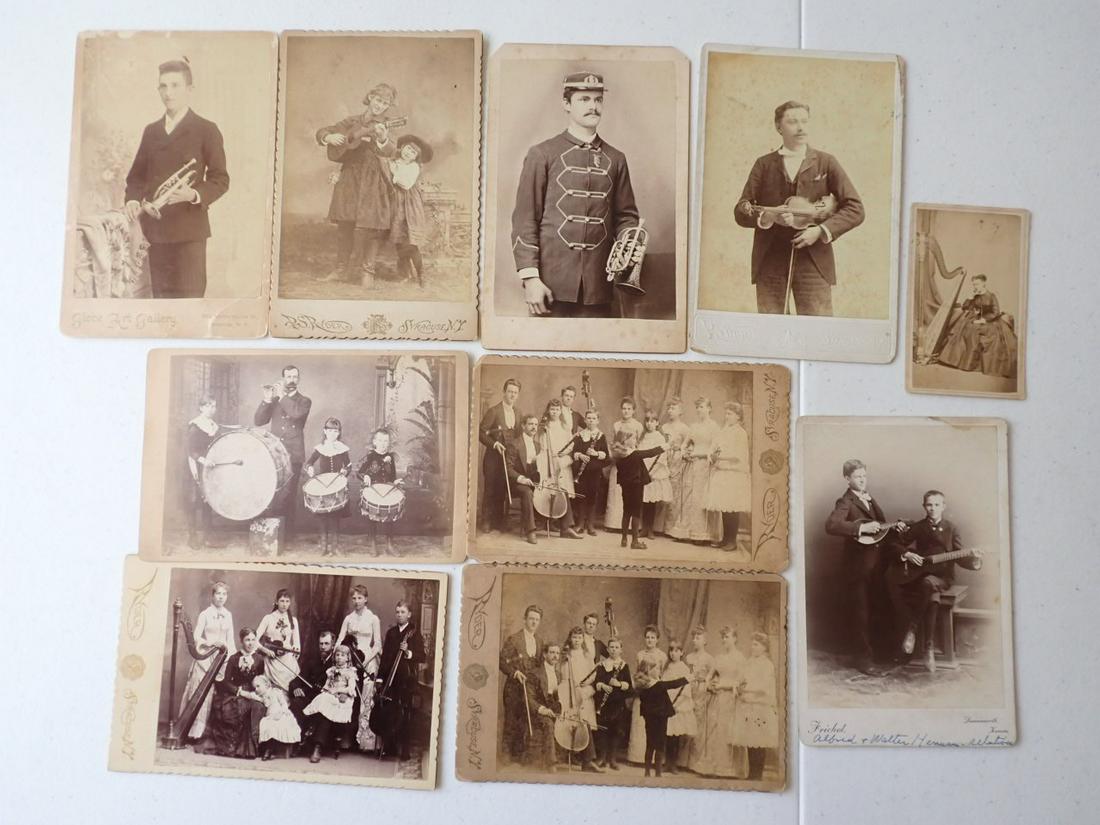 9 Cabinet Cards Musicians & People with Musical Instruments: Please see pictures for condition and details