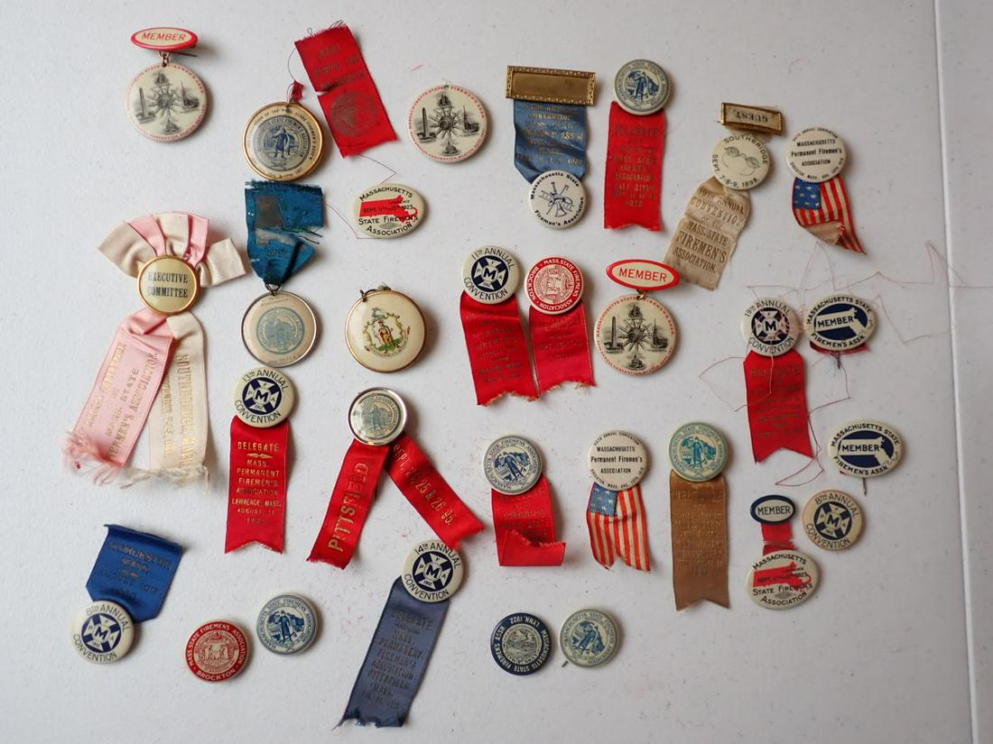 1910s/20s Mass Firemen's Association Pinback Buttons: Some celluloid. Some have ribbons