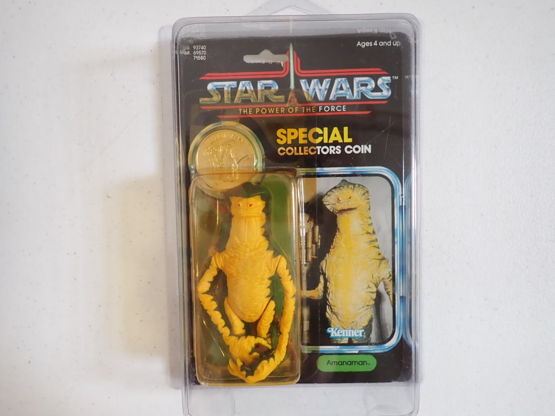 Kenner Star Wars Amanaman with Special Collector Coin MOC: New in Package. Power of the Force 1984 Action Figure. Has a little edge wear but otherwise good condition.