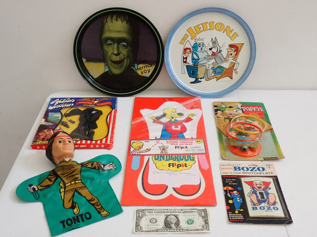 Herman Munster & Jetson Metal Trays, Bozo, Popeye & Other (1 of 8)