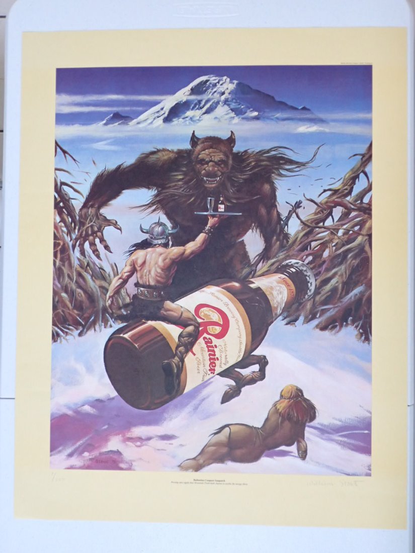 Ranier Beer Advertising Poster. Pencil Signed William Stout. (1 of 6)