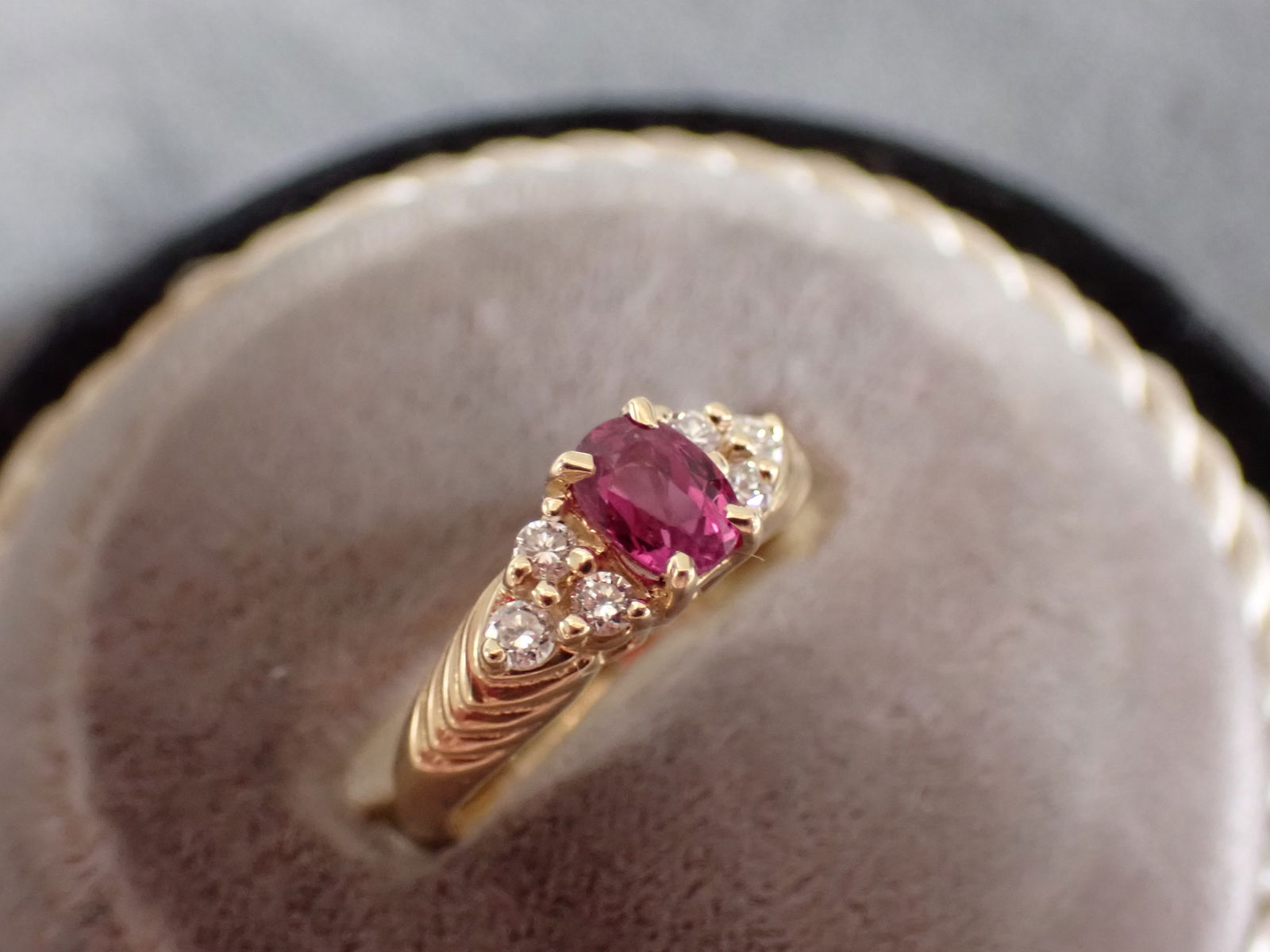 14K Diamond and Pink Tourmaline Ring - Size 5 1/4 (1 of 5)