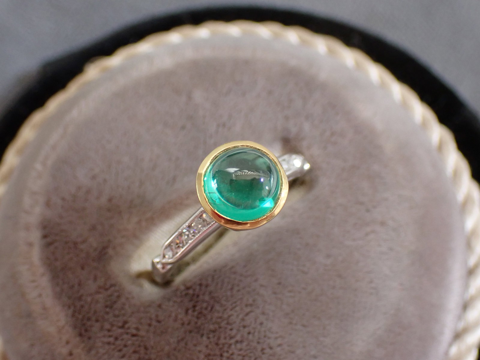 Platinum, 18K with Single Cut Diamond & Glass Green Stone - Size 5 3/4: Total Grams - 3.0