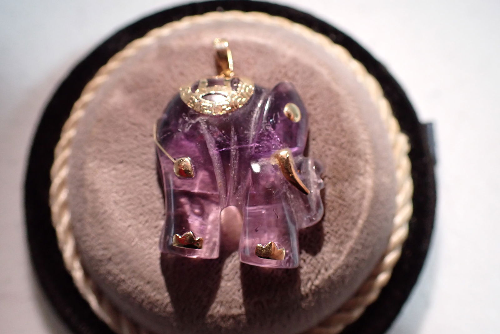 14K Carved Amethyst Elephant Pendant (1 of 5)