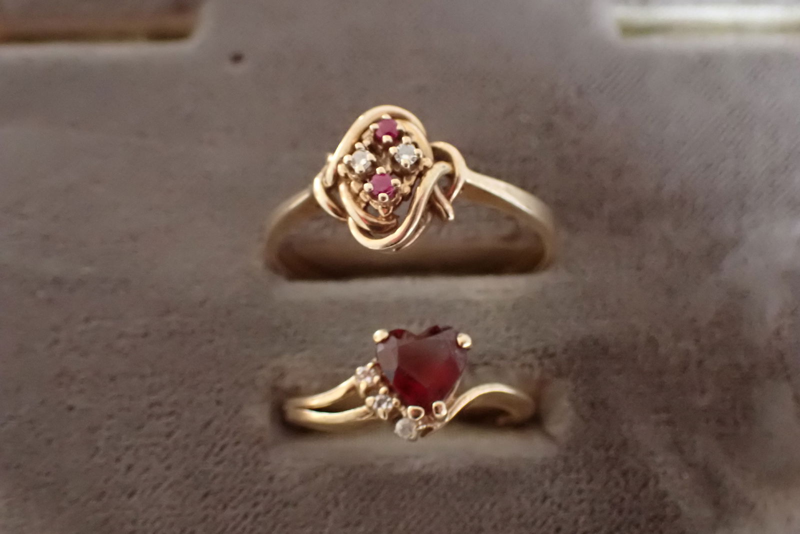 10K Yellow Gold with Garnet and I 3 Diamonds and 10K Gold Ruby and Diamond Ring (1 of 6)