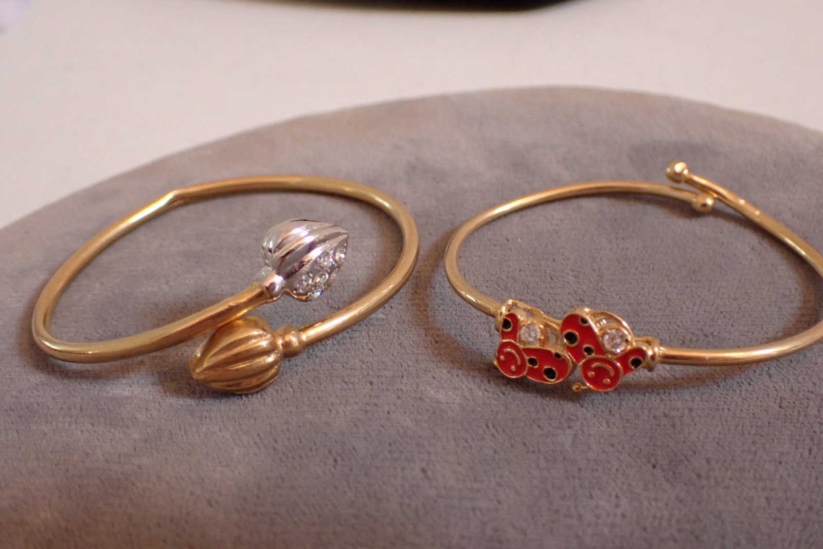 14K and CZ & Enamel Lady Bug and Other Baby Bangle: Total Weight - Grams - 12.7