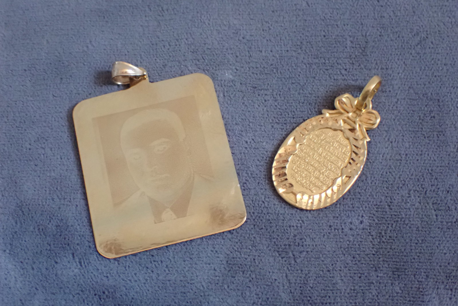 22K 2.4 grams Pendant and 14K - 5.2 grams picture pendant: Total Weight - Grams - 7.6