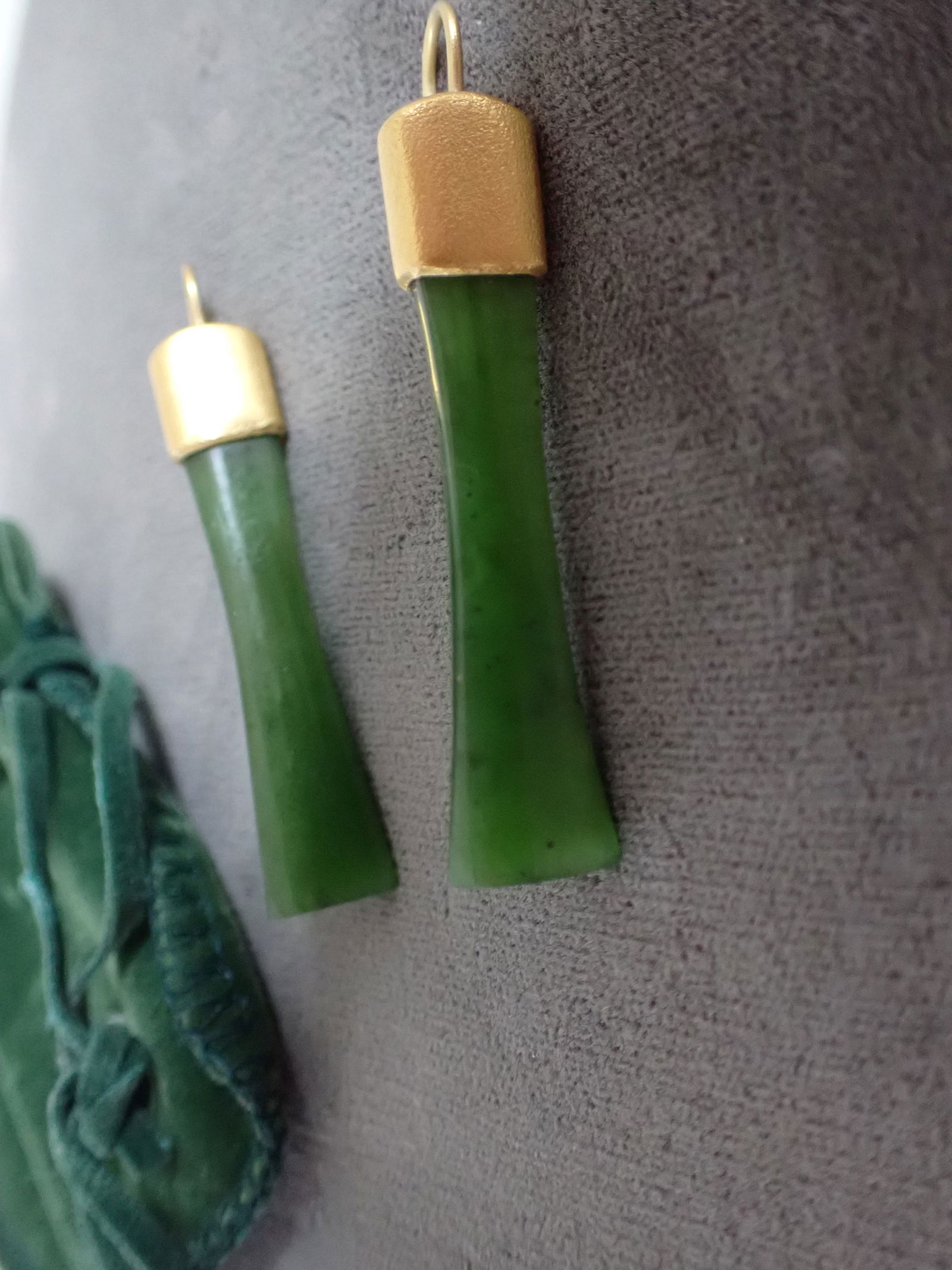 22K Jade and Gold Earrings - Signed Devta Doolan - 1 3/4" long - 2" long (1 of 7)