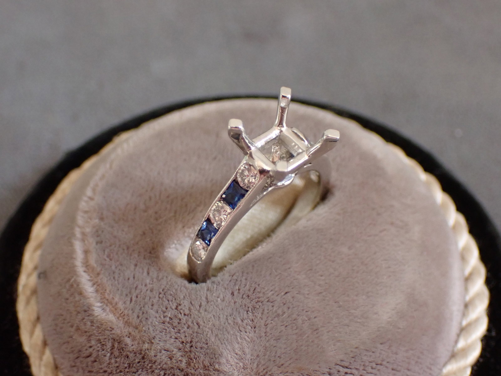Platinum, Sapphire and Diamond Ring - No Center Stone - Size 6 1/2: - Total Grams - 7.0