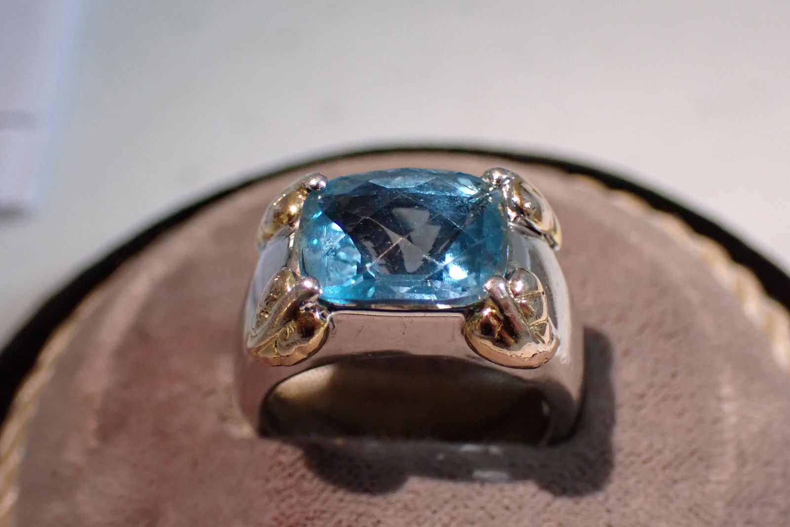 Sterling Silver & Blue Topaz Ring with 14K Gold Accents - Size 5 3/4 (1 of 4)