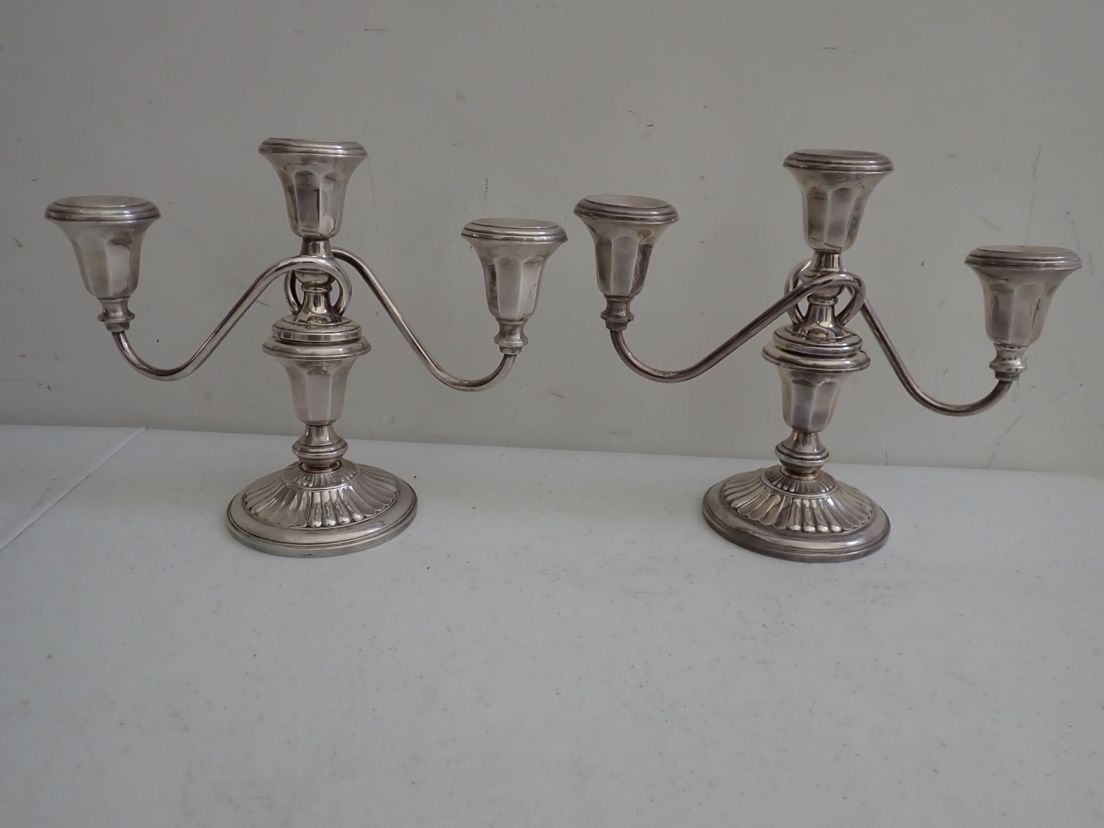 Pair Weighted Sterling 3 Candle Candleabras (1 of 8)