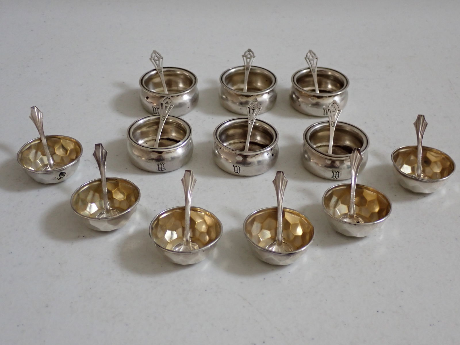 12 Sterling Salt Cellars & Spoons. (1 of 10)