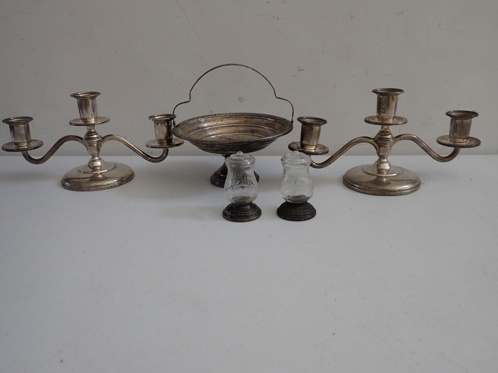 Weighted Sterling Candle Holder, Bowl & Shakers (1 of 8)