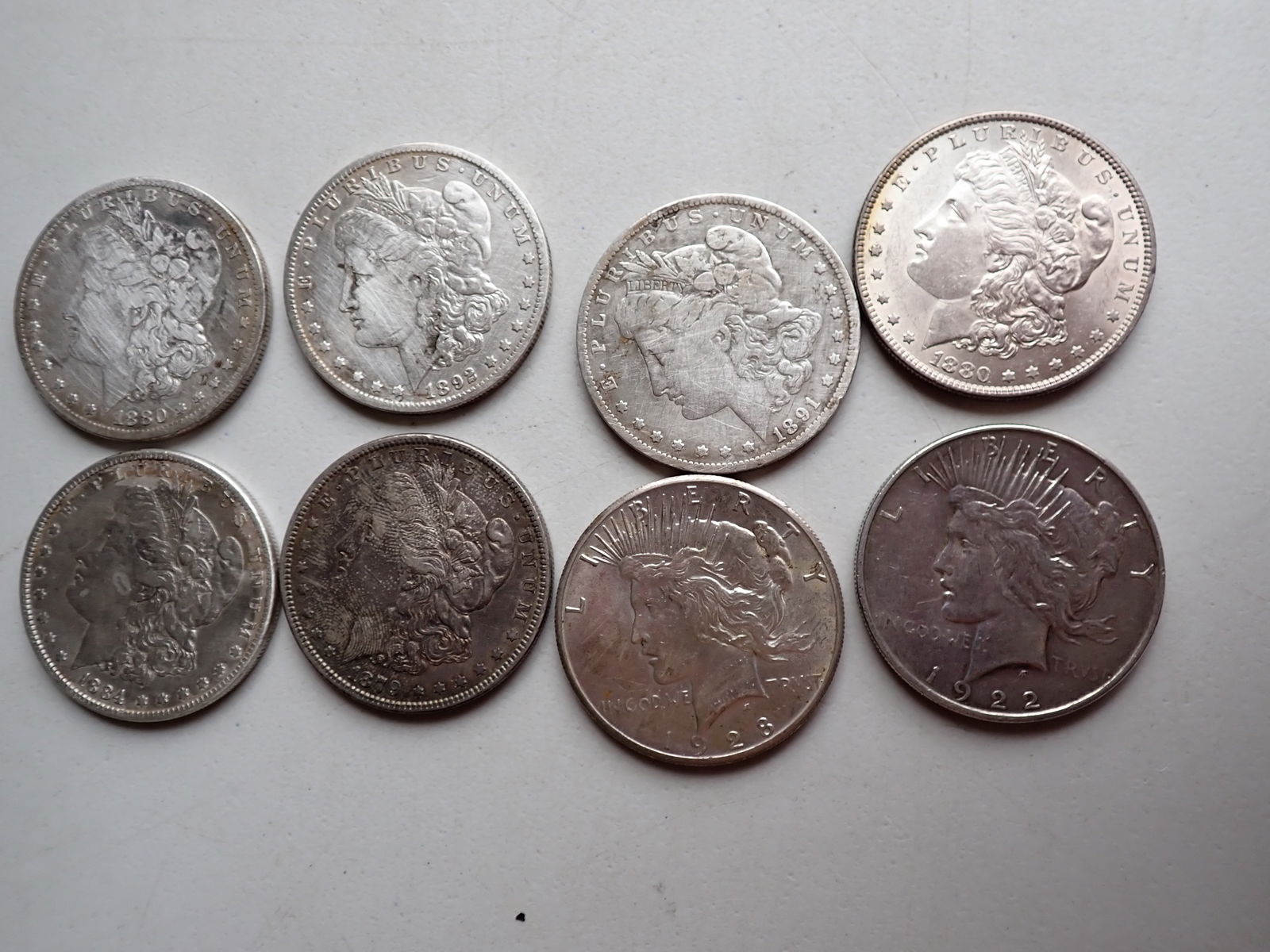Six Morgan & 2 Peace Silver Dollars (1 of 10)