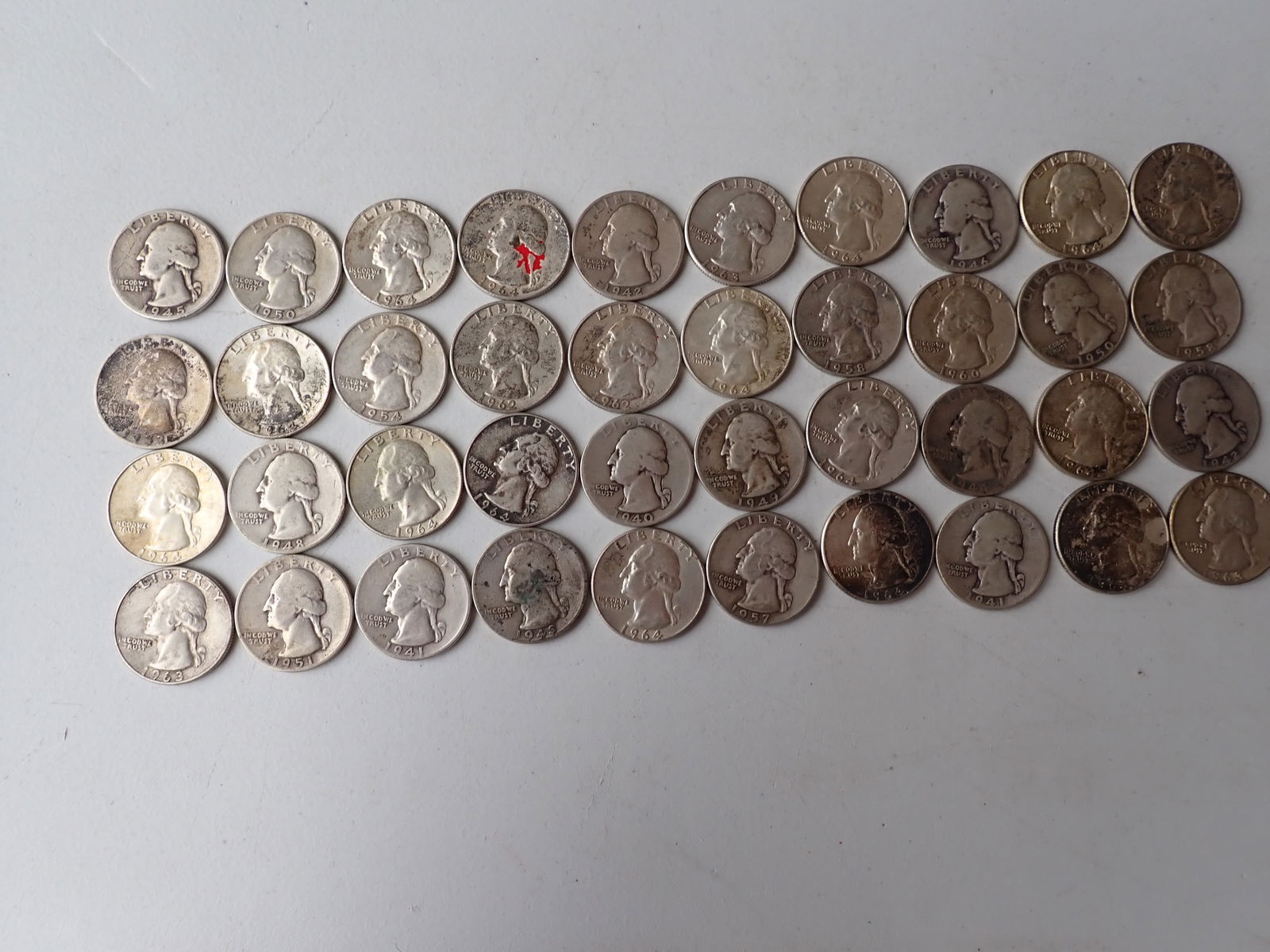 40 Washington Silver Quarters - 10.00 Face Value Silver Quarters (1 of 6)