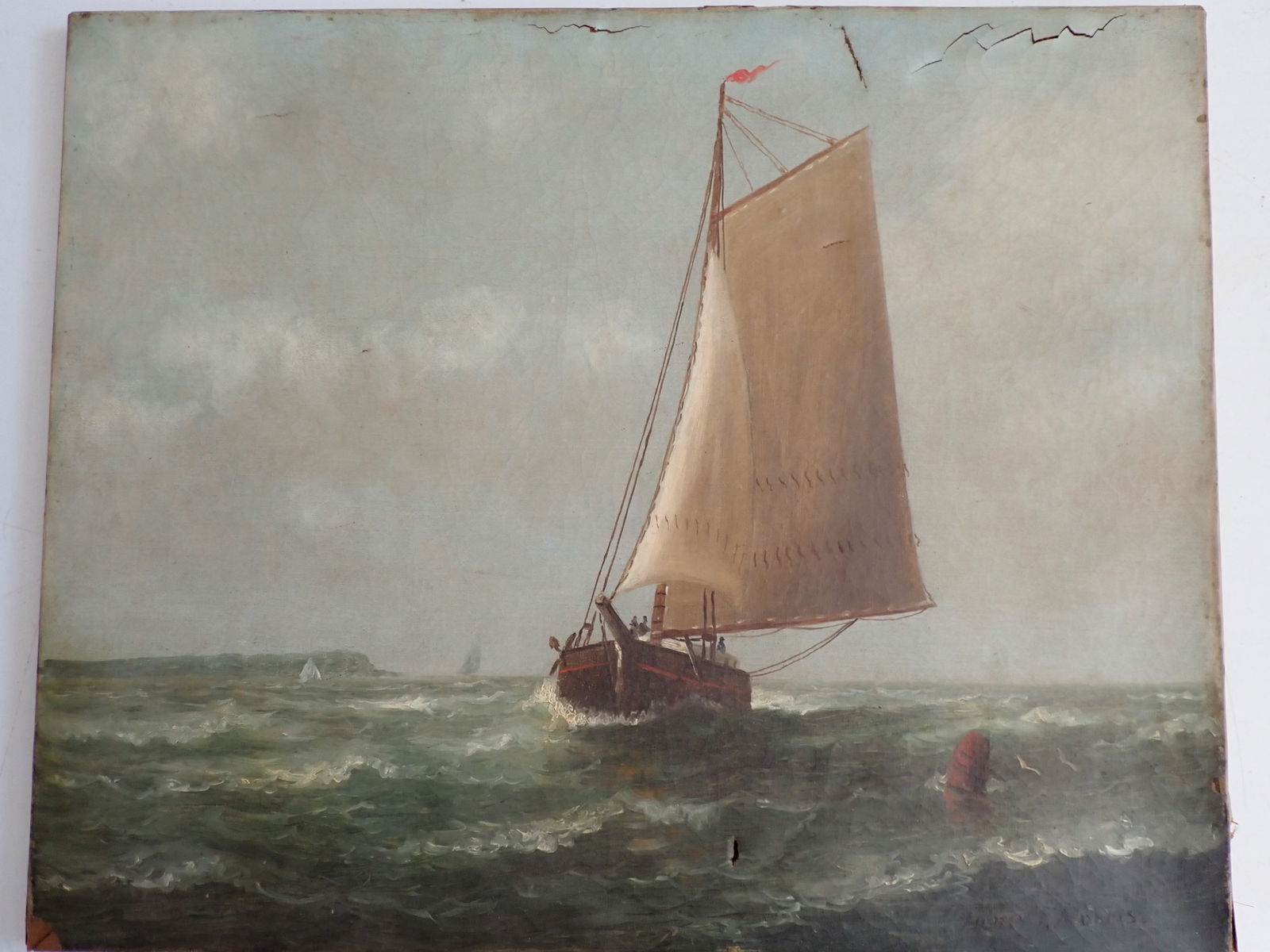 Henry S. Morris Signed Sailboat Seascape Oil on Canvas O/C (1 of 9)