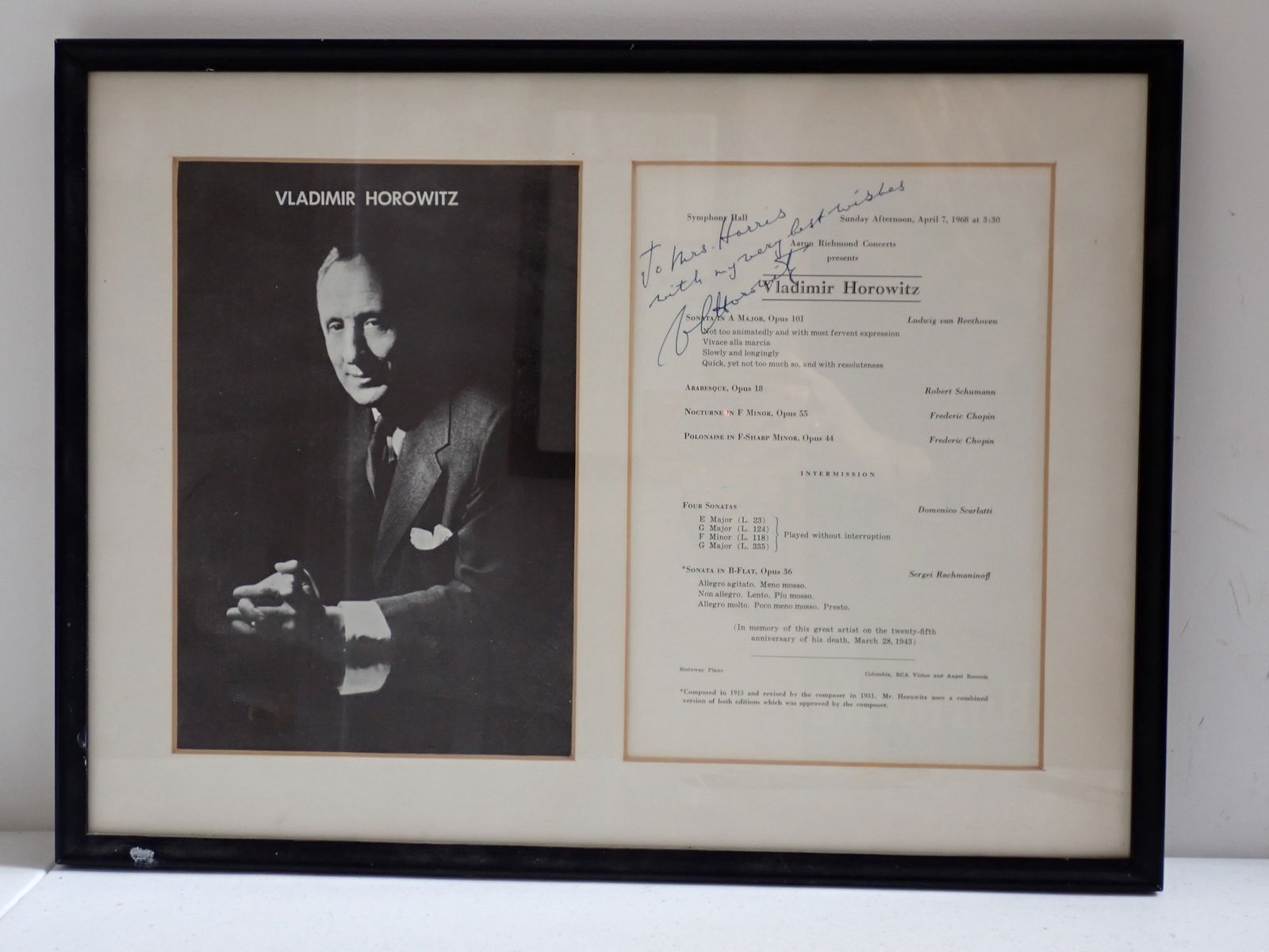 Vladimir Horowitz Picture Signed Program Page (1 of 9)