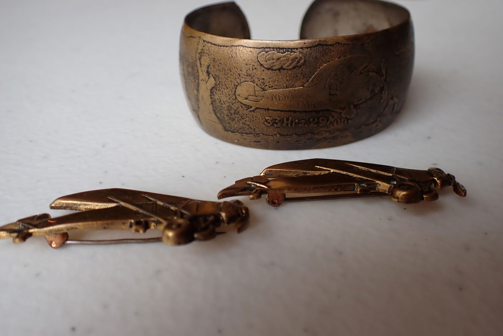 Lindbergh Flight Bracelet and 2 Airplane Pins. (1 of 9)