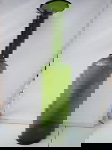 Scandinavian "Nanny Still" Style Vase: Tall Green Vase is 17" in the style of Nanny Still Glass from Finland. This is unmarked and may be Danish Design.
