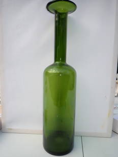 Scandinavian "Nanny Still" Style Vase: Tall Green Vase is 17" in the style of Nanny Still Glass from Finland. This is unmarked and may be Danish Design.