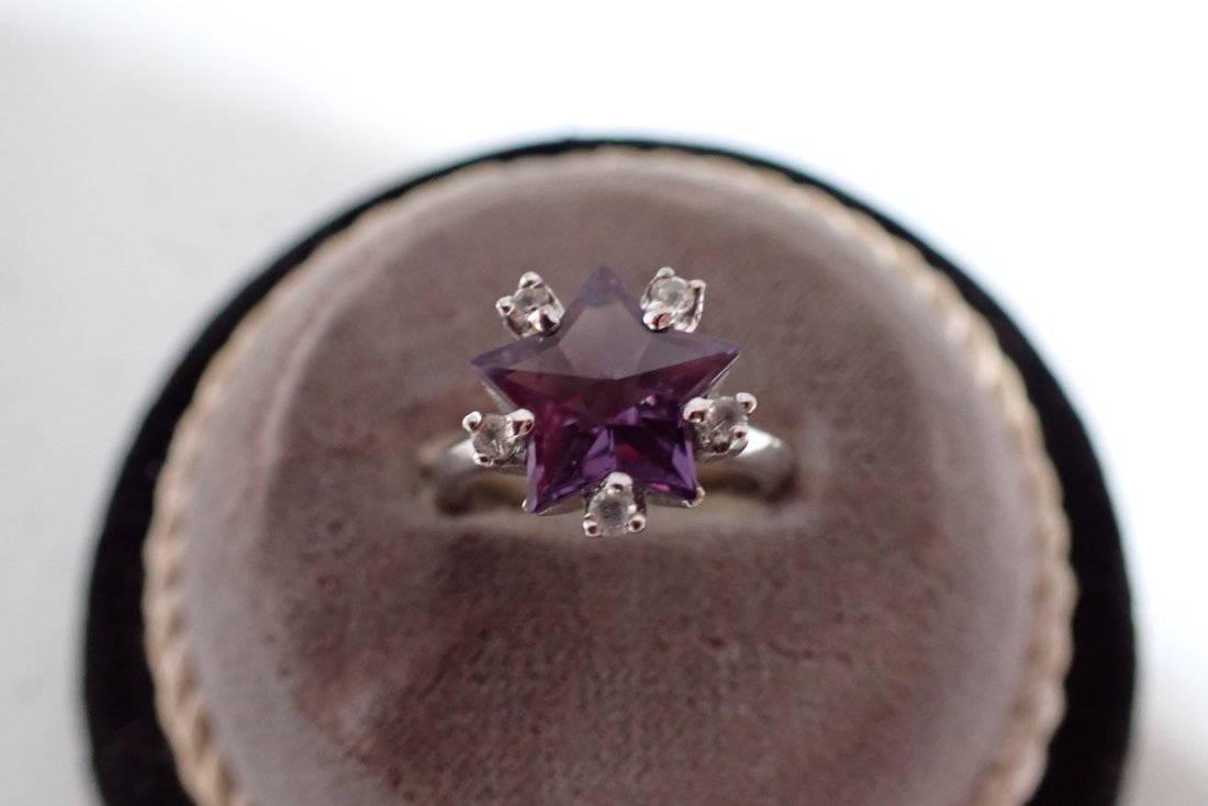 10K WG Ring - Mine Cut Diamonds and Brazilian Amethyst  - Size 5 3/4 (1 of 5)