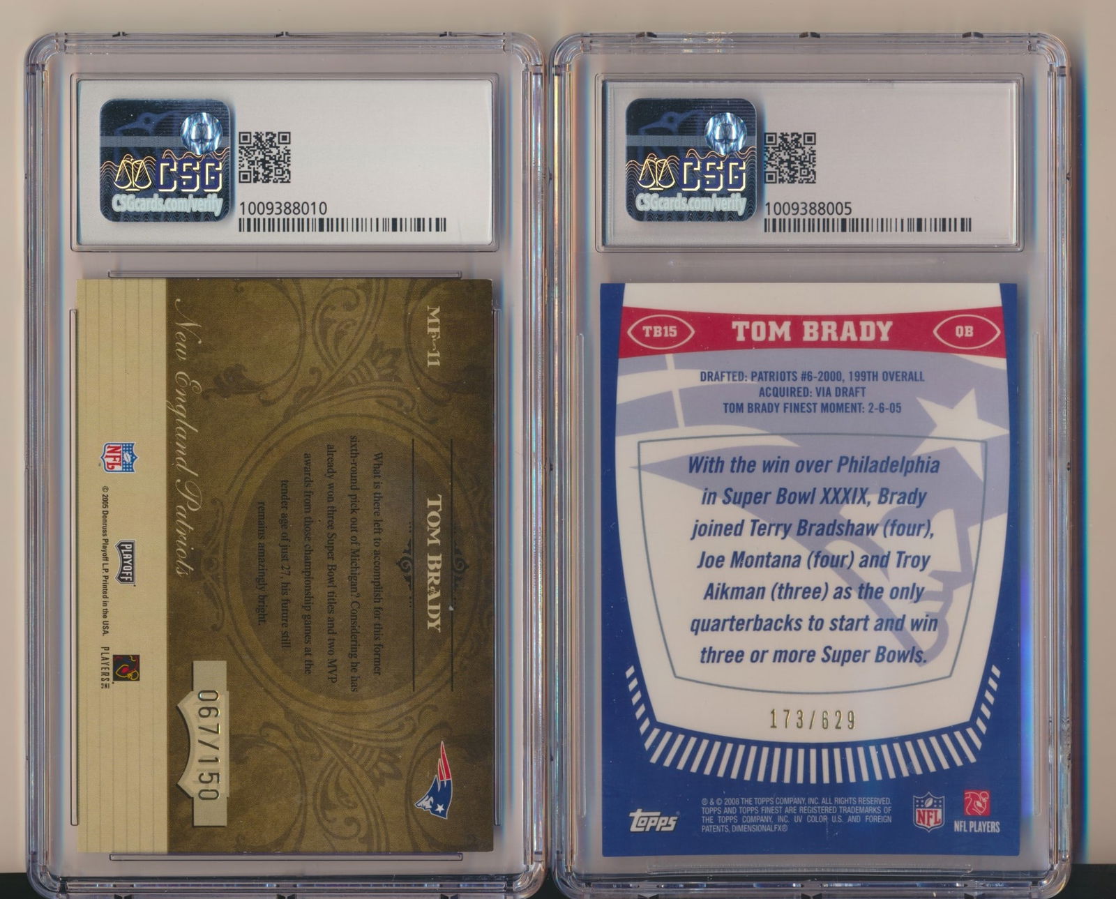 Tom Brady 2008 Finesse and 2005 Playoff Absolute Cards (1 of 5)