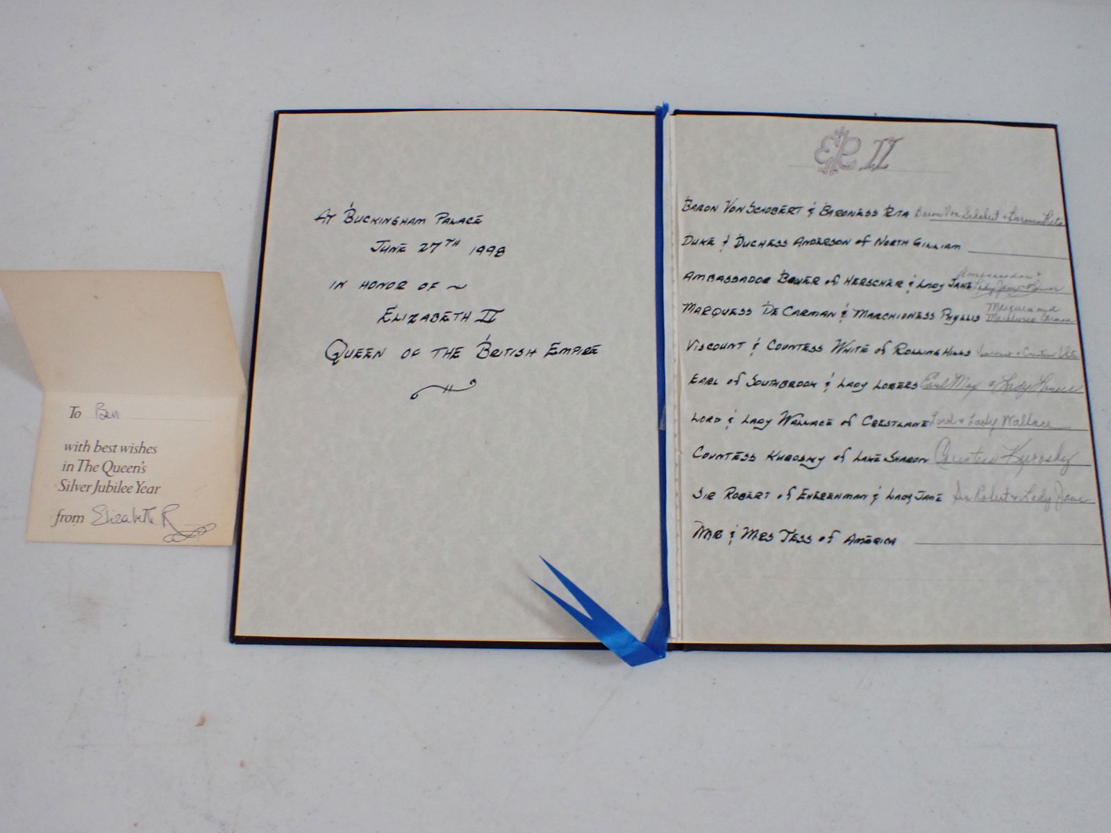 Queen Elizabeth II Guest Book and signed Silver Jubilee Card (1 of 8)