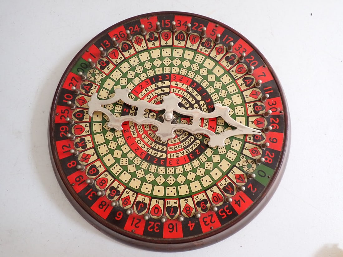"All in One" Roulette/Gambling Wheel. St. Louis, ca 1930s: "All in One" Roulette Gambling Wheel. Diameter 15 1/4". Overall good condition.