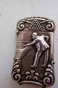 Man playing Billiards w/ Rack of Pool Balls Matchsafe