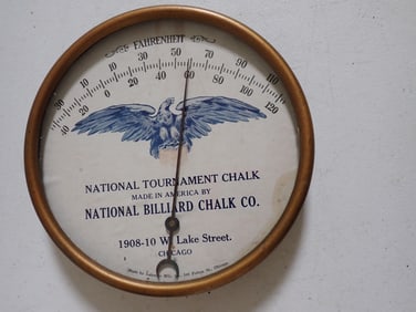 National Tournament Chalk Co. National Billiard Chalk Co. Thermometer
