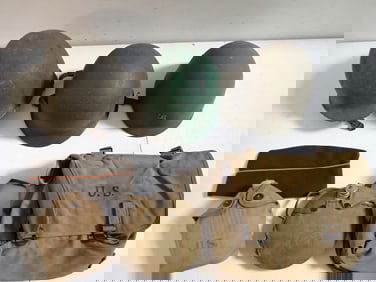 Military Helmets, Liners, Musette Bag, Canteens, and Garrison Cap