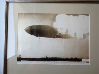 Hindenburg Airship Bursting into Flames Framed AP Wirephoto