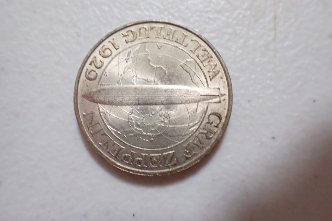 German Coin 3 Reichsmark 1930 A Graf Zeppelin .500 Silver Coin: German Coin 3 Reichsmark 1930 A Graf Zeppelin Weltflug 1929 Weimarer Republic Silver Deutsches Reich Empire Germany.