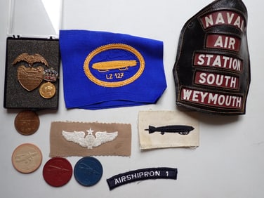 Airship patches, Lucky Lindy, Medals, other Aviation Memorabilia