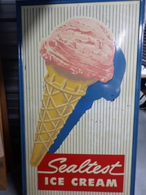 Sealtest Ice Cream Metal Sign with Ice Cream Cone w/ wooden frame