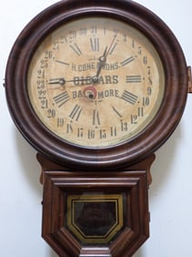 H. Cone & Sons Cigars Baltimore Advertisement 31 Day Regulator Clock Reverse painted