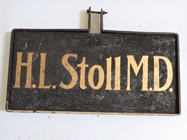 H.L. Stoll M.D. Double Sided Wood Sign in Iron Frame
