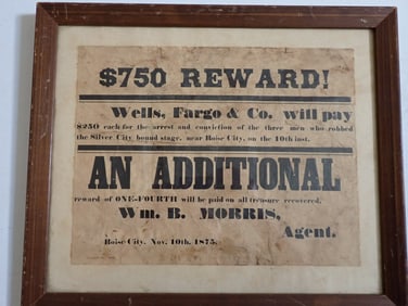 Wells, Fargo Stagecoach Robbery 1875 Reward poster
