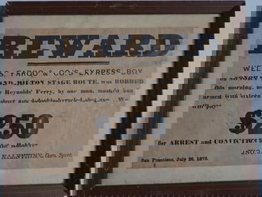 Wells Fargo Stagecoach Robbery Reward Sign