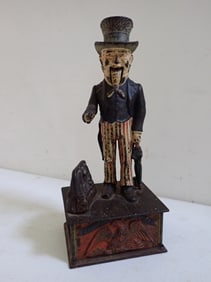 Uncle Sam Cast Iron Mechanical Bank Shepard Hardware 1886.