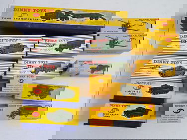 Dinky Toys Army Tanks, Trucks, and Cannons in Boxes