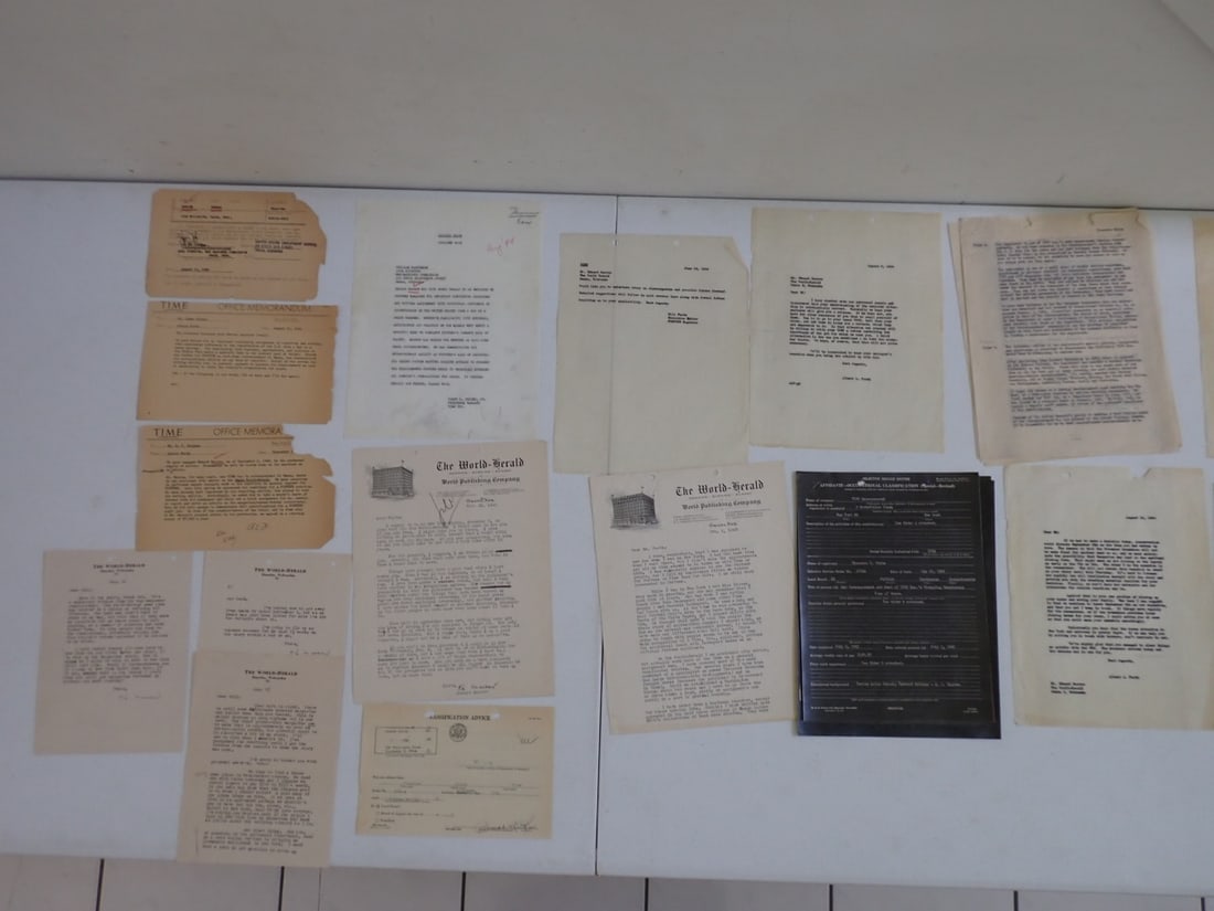 Edward R. Morrow, American Broadcast journalist and war correspondence: Signed letters discussing his WWII deferment, Time Magazine occupational document, Telegrams and other letters. 3 pencil signed documents are included.