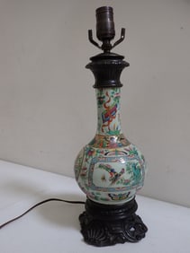 Asian Painted Porcelain and Bronze Table Lamp