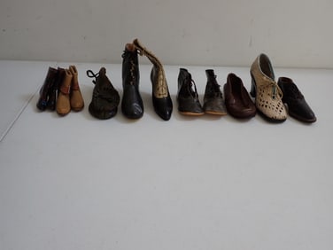 Childrens and miniature antique and miniature shoes 3 pair & 6 single
