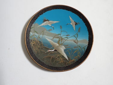 10" Cloisonné bowl with cranes and flowers