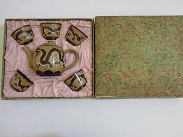 Cloisonne tea set in box dragon design