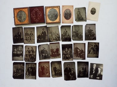 24 Tintypes & Other Vintage Photos of Men Embracing and in Group Photos